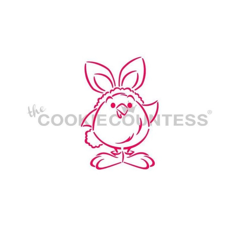 stencil pollito esponjoso en traje de conejito - Cookie Countess