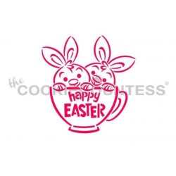 stencil coniglietti gemelli in una tazza da tè - Cookie Countess