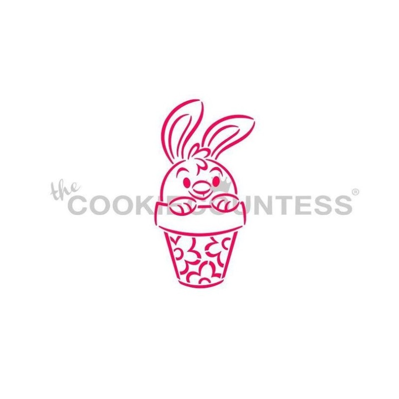 stencil lapin dans un pot - Cookie Countess