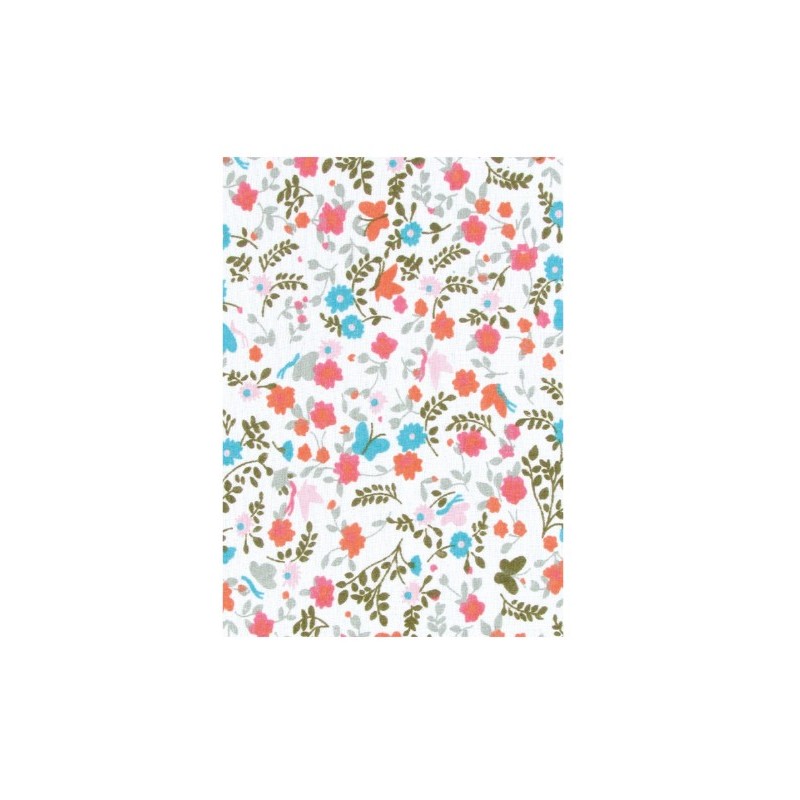 floral and coral self-adhesive fabric - 21 x 29.7 cm