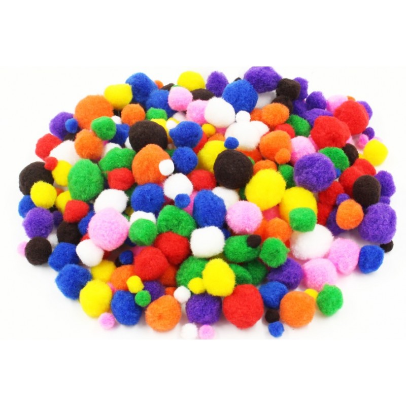 Pompon, bright colors - 1 - 2 - 2,5 and 3 cm - 48 pieces