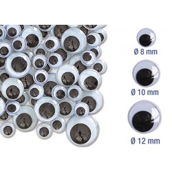 ojos móviles negros para pegar - ø 8 mm, 1 cm et 1,2 cm - 116 pz