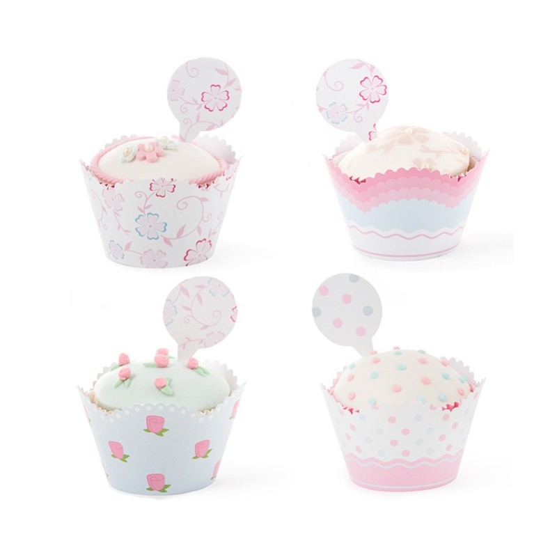 Kit für 12 Cupcakes mit Blumenmotiven - 50 x 32 mm - Decora