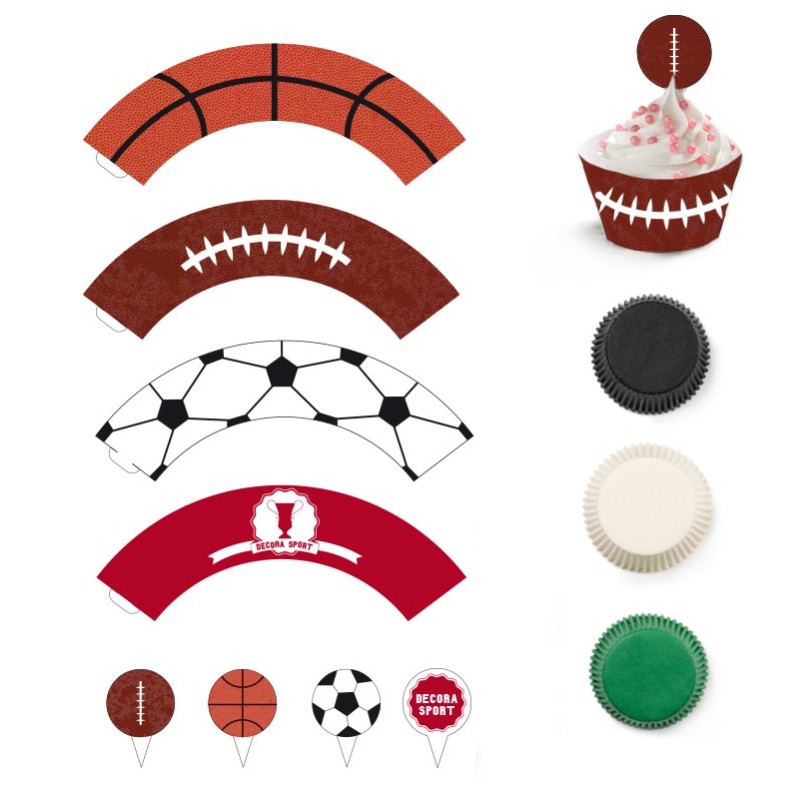 Kit für 12 Cupcakes mit Sportthema - 50 x 32 mm - Decora