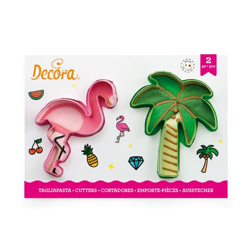 set 2 cookie cutter "flamingo and palm tree" - Decora