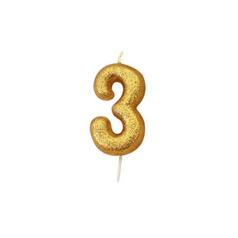 gold glitter number 3 candle