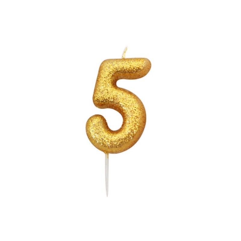 gold glitter number 5 candle
