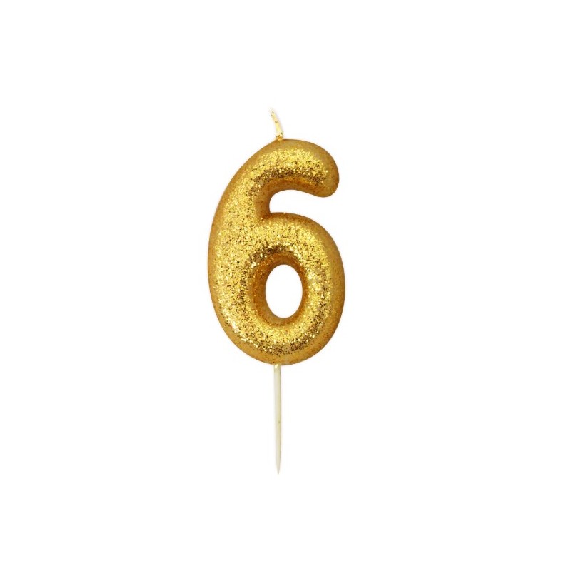 gold glitter number 6 candle