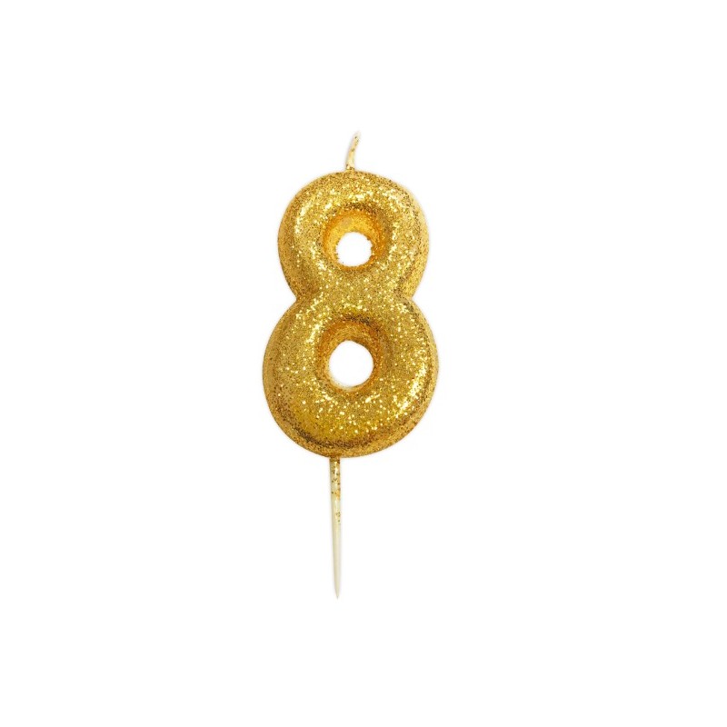 gold glitter number 8 candle