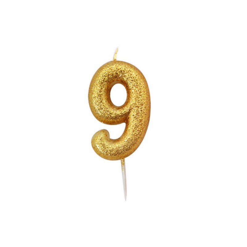 gold glitter number 9 candle