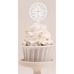 Cupcake mini topper acrilico - santa comunión cruz - blanco