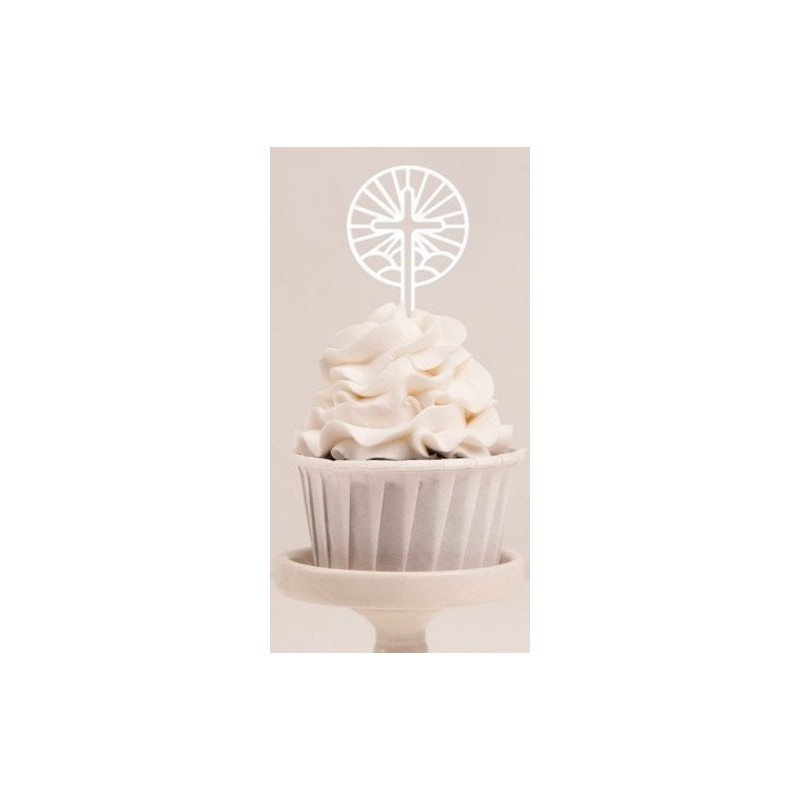 Cupcake Mini Acryl Topper - Kreuz der Heiligen Kommunion - weiss