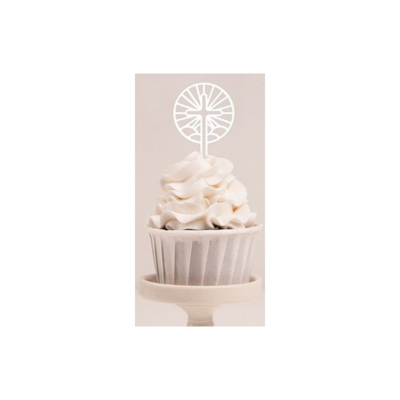 Cupcake mini acrylic topper - holy communion cross - white