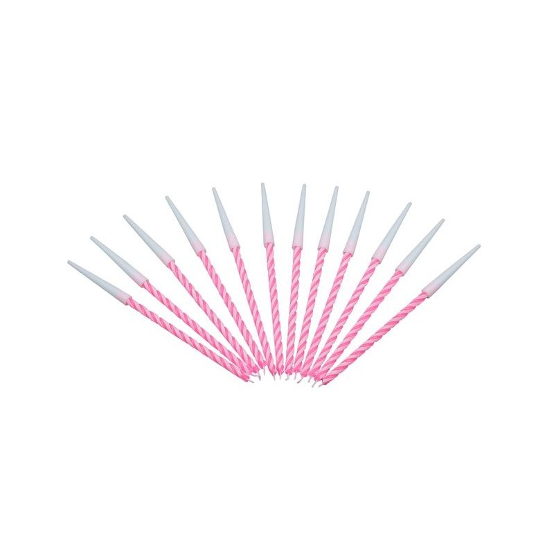 12 pink colored spiral candles