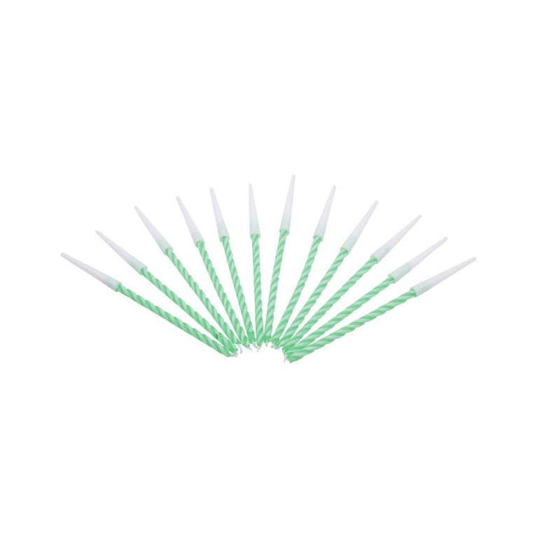 12 green colored spiral candles