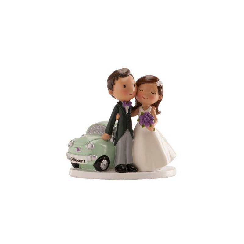 figurine couple de jeunes mariés "voiture" - 12 cm