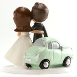 figurine couple de jeunes mariés "voiture" - 12 cm
