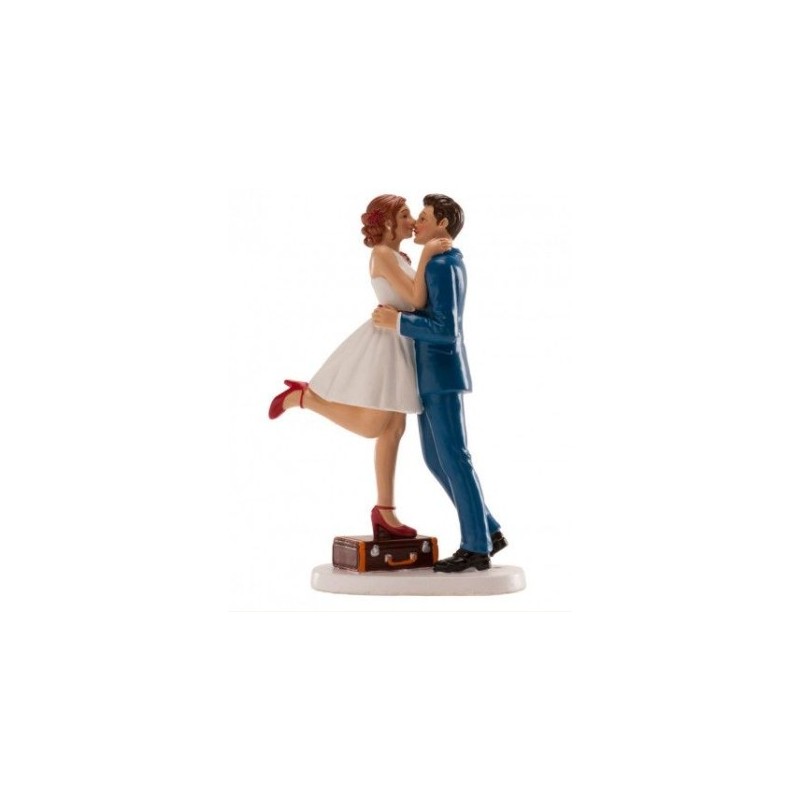 figurine couple de mariés "valise" - 16cm