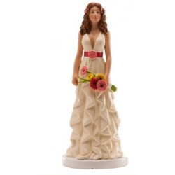 wedding figurine - woman - bouquet of colorful daisies - 16 cm