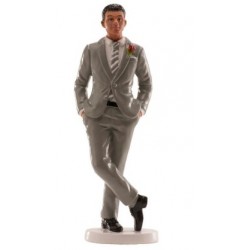 figurita de boda - hombre - traje gris - 16 cm