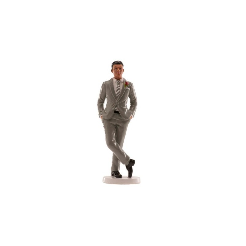 figurine de mariage - homme - costume gris - 16 cm