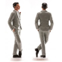 figurita de boda - hombre - traje gris - 16 cm