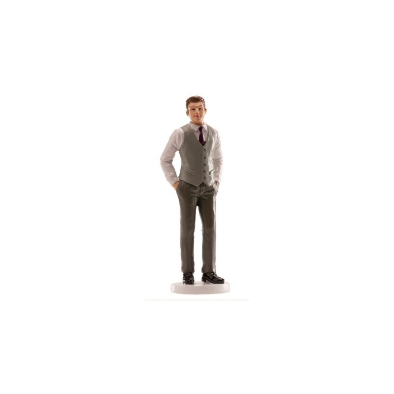 figurine de mariage - homme - gilet gris - 16 cm