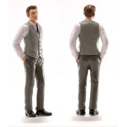 figurita de boda - hombre - chaleco gris - 16 cm