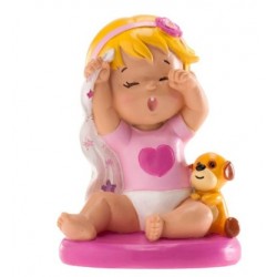 Figurine - ragazza che sbadiglia - rosa - 10 cm