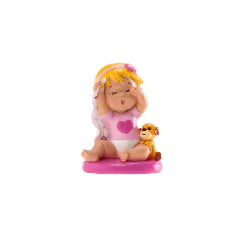 Figurita - niña bostezando - rosa - 10 cm