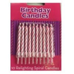 10 pink colored spiral candles - turn on