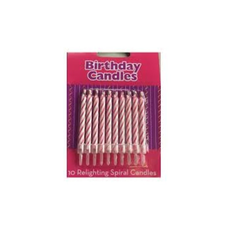 10 pink colored spiral candles - turn on