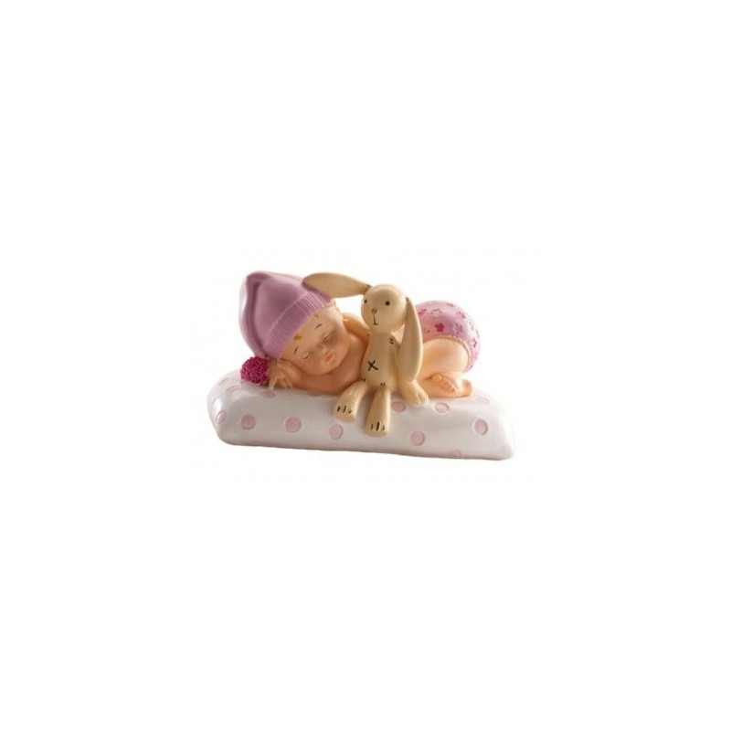 Figur Baby mit Stofftier - rosa - 10 x 6 cm