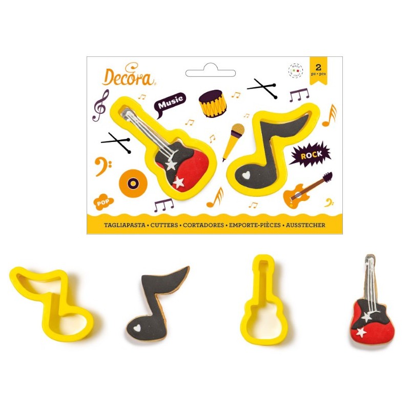 set 2 cookie cutter "note of music and guitar" - Decora