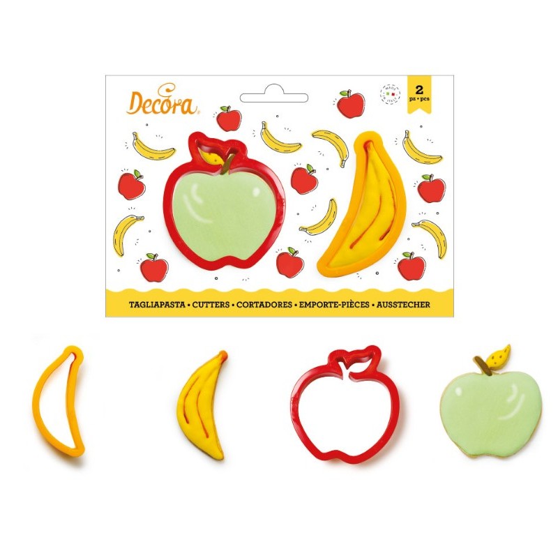 set 2 cookie cutter "banana and apple" - Decora