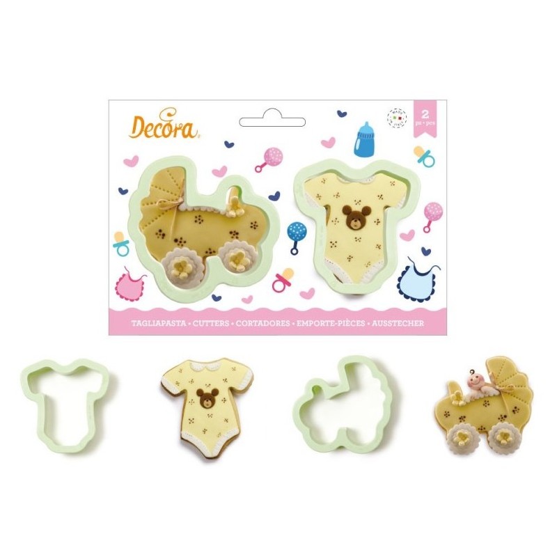 set 2 cookie cutter "pram and body" - Decora