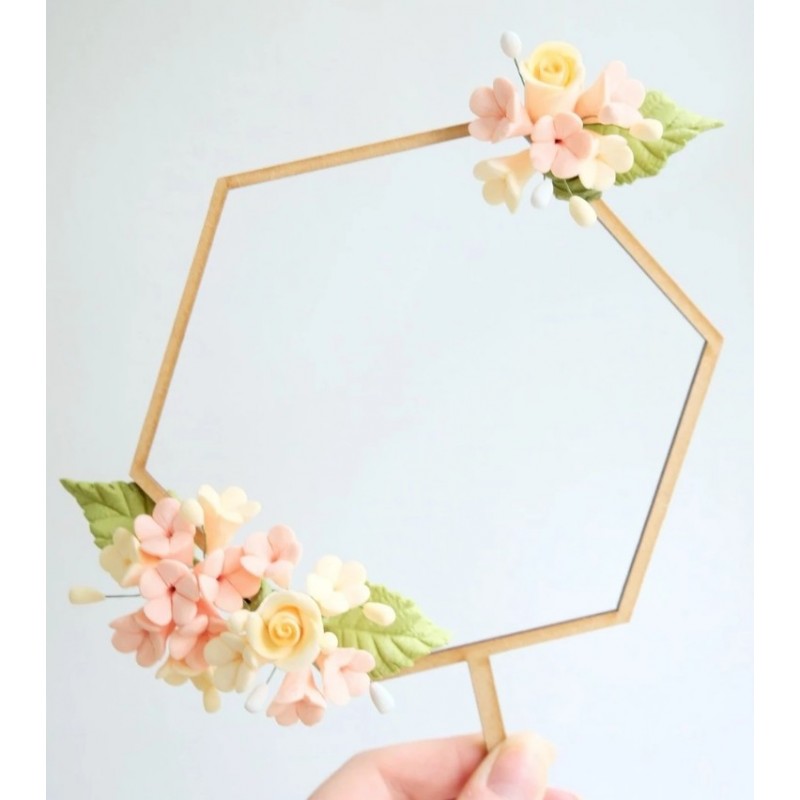 wood garland floral frame hexagon - Sweet Stamp Amycakes