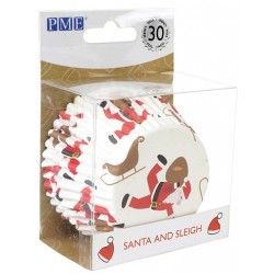 moldes de papel cupcakes - Papá Noel y trineo - 30 piezas - 7.4 x 3 cm - PME