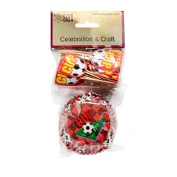 caissettes à cupcake  papier et piques - football - rouge - 50pcs - 5 x 3.5 cm - Club Green