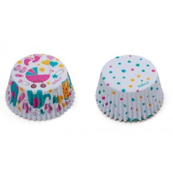 pirottini carta cupcakes - "baby shower ragazza e pois" - 36pcs - 5 x 3.2 cm - Decora