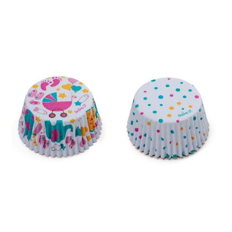 caissettes à cupcake  papier - "baby shower fille et pois" . 36pcs - 5 x 3.2 cm - Decora