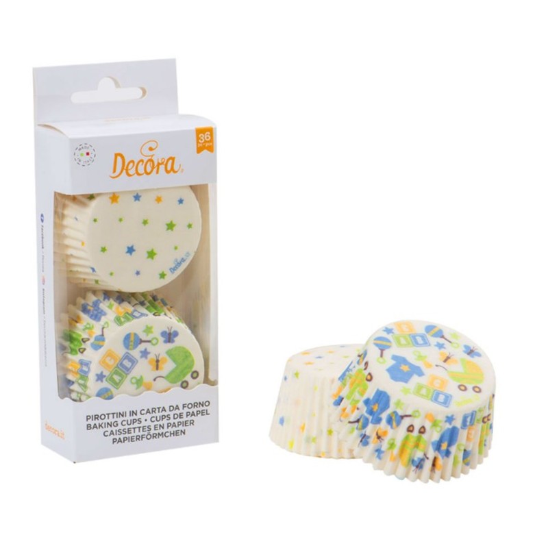 caissettes à cupcake  papier - "baby party et pois" - 36pcs - 5 x 3.2 cm - Decora