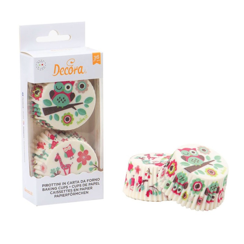 Caissettes à cupcake "hibou et girafe" - 36p - 50 x 32 mm - Decora