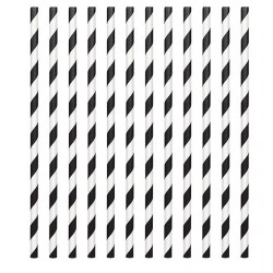 24 Papierstrohhalme - schwarzer Streifen