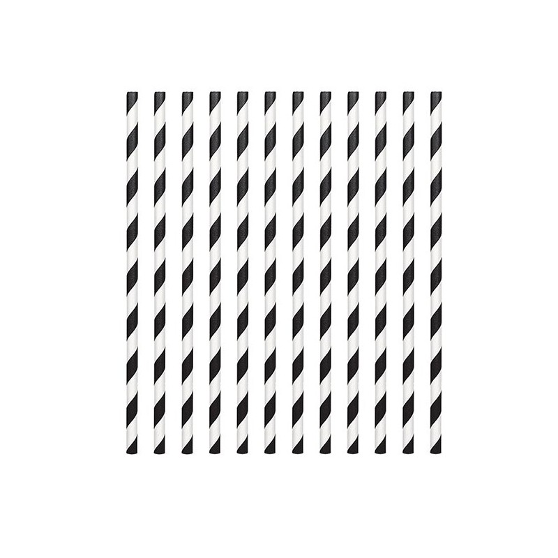 24 Papierstrohhalme - schwarzer Streifen