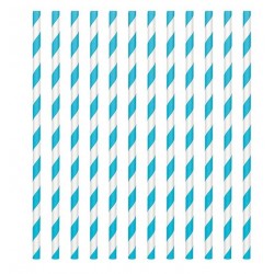 24 pailles en papier - rayure bleue caraïbes