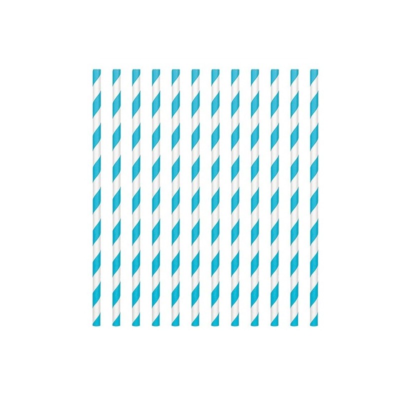 24 pailles en papier - rayure bleue caraïbes