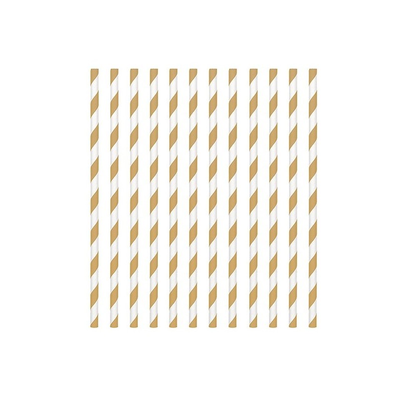 24 pailles en papier - rayure or
