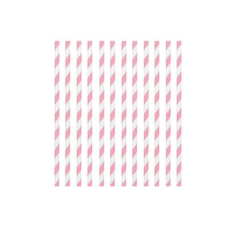 24 pailles en papier - rayure rose