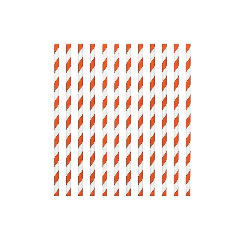 24 pailles en papier - rayure orange